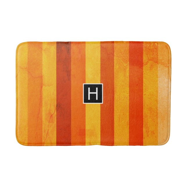 Varm Väderbiten Orange Röd Randig Monogram Badrumsmatta (Framsidan)