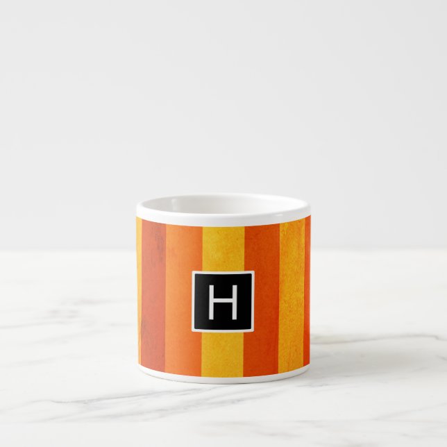 Varm Väderbiten Orange Röd Randig Monogram Espressomugg (Framsidan)
