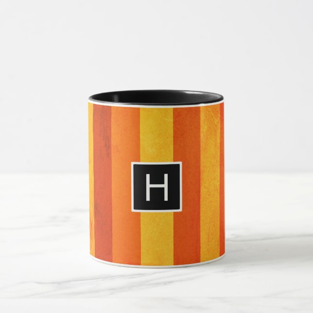 Varm Väderbiten Orange Röd Randig Monogram Mugg (Center)