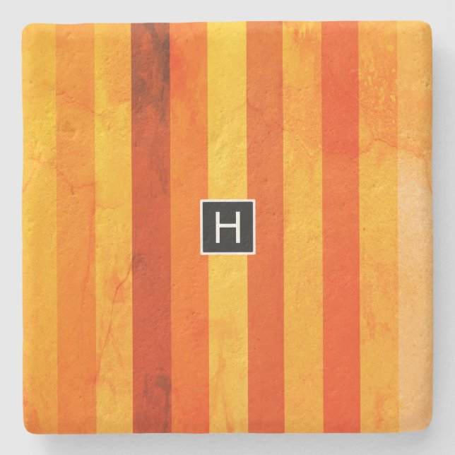Varm Väderbiten Orange Röd Randig Monogram Underlägg Sten (Framsidan)