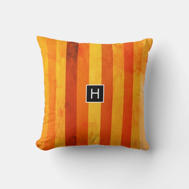 Varm Väderbiten Orange Röda Ränder Monogram Kudde (Framsida)