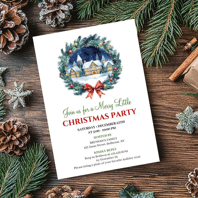 Varm Vattenfärg Julscen Julinbjudan Inbjudningar (Cozy Watercolor Holiday Scene Christmas Invitation)