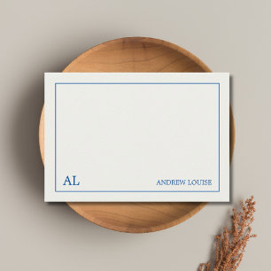 Varm vit blå minimalistisk monogram-företag anteckningskort