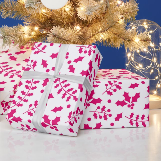 Varm vit och rosa vinter jul holly presentpapper (Helgdagar)