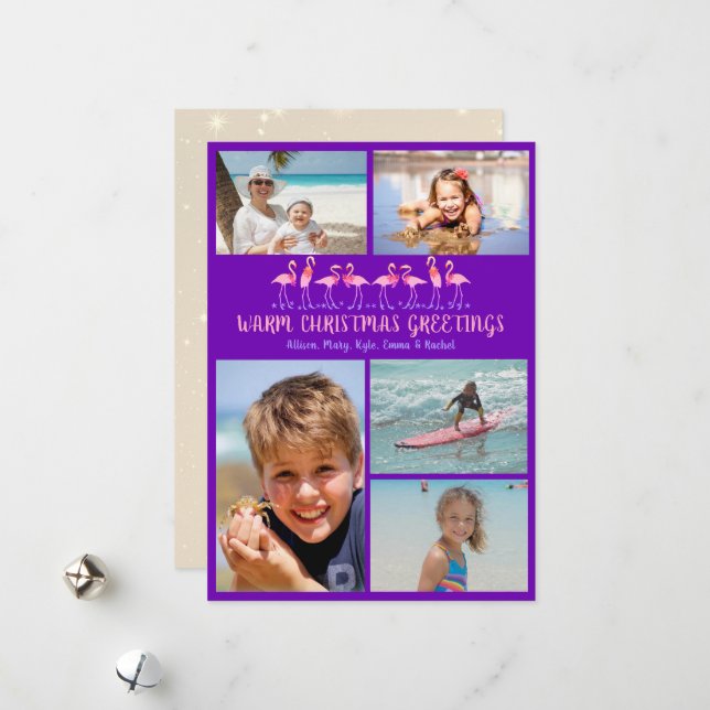 Varma julhälsningar Flamingos Photo Collage Julkort (Fram/Back In Situ)