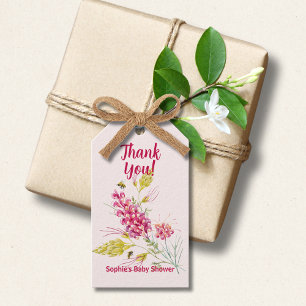 Varma Rosa Blommor Och Humla En Söt Liten Bina Presentetikett