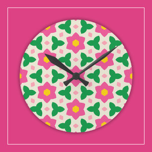 Varma rosa botaniska blommor på moderna geometrisk rund klocka