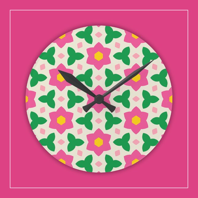 Varma rosa botaniska blommor på moderna geometrisk rund klocka (Skapare uppladdad)