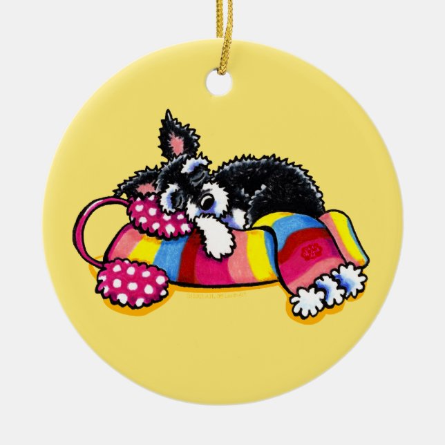 Varma upp Little Schnauzer Julgransprydnad Keramik (Framsidan)