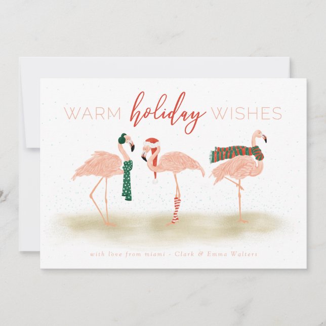 Varmare semesterflamingos julkort (Framsida)