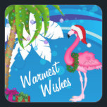 varmaste Önskemål Handflatan Träd Flamingo Beach-j Fyrkantigt Klistermärke<br><div class="desc">Den varmaste designen av helgdag-dekalen i Önskemål har handflatan träd som dekorerats med ljus från jul och en flamingo som bär en julhatt mot en strandbakgrund i coolan blå och vit abstrakt. Vissa bilder efter teckning&@delightful-doodles.com *</div>