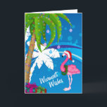 varmaste Önskemål Handflatan Träd Flamingo Beach-j Helgkort<br><div class="desc">Detta varmaste Önskemål Julhälsningar kort med handflatan träd som dekorerats med julgranen ljus och en flamingo med en julhatt mot coolans blå och vita abstrakt strandbakgrund. Inuti Hälsning ~ Hjärsta Önskemål för Koliter - Vissa bilder efter teckning&@delightful-doodles.com ^</div>