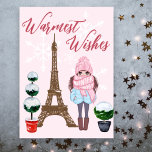 varmaste Önskemål Paris Eiffel Torn Rosa jul jul Helgkort<br><div class="desc">Det här vackra Pariskortet i helgdag har Eiffel Torn med en fullkomligt chic flicka som bär en scarf som lyder "Det är vinter Baby" bredvid några av snö täckta topiarier. Vita snöflingor faller i bakgrunden med monokromatiskt inslag med texten "varmaste Önskemål". Anpassa enkelt insidan av detta kort med ett meddelande...</div>