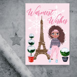 varmaste Önskemål Paris Eiffel Torn Rosa jul jul Helgkort<br><div class="desc">Det här vackra Pariskortet i helgdag har Eiffel Torn med en fullkomligt chic flicka som bär en scarf som lyder "Det är vinter Baby" bredvid några av snö täckta topiarier. Vita snöflingor faller i bakgrunden med monokromatiskt inslag med texten "varmaste Önskemål". Anpassa enkelt insidan av detta kort med ett meddelande...</div>