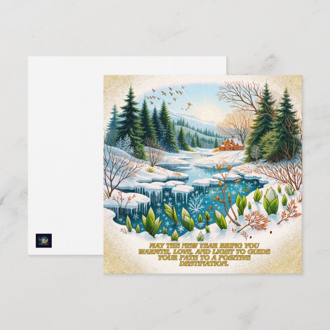 Varmaste önskningar för det nya året - Vinterundre Julkort (Fram/baksida)
