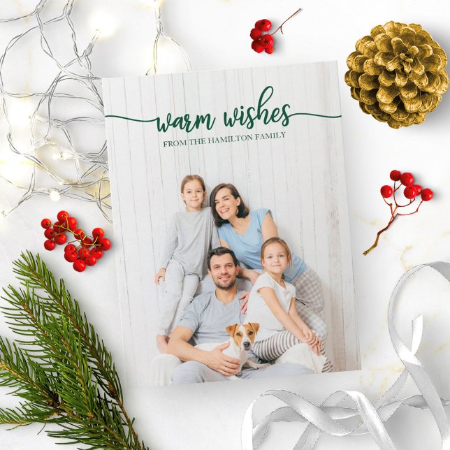 Varmaste önskningar Grön Skrift Unik Julfoto Vykort (Skapare uppladdad)