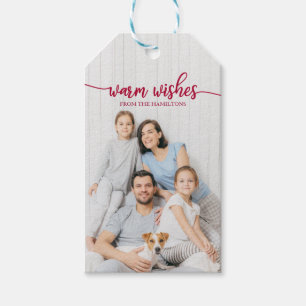 Varmaste önskningar Röd Script Anpassad Foto Jul Presentetikett
