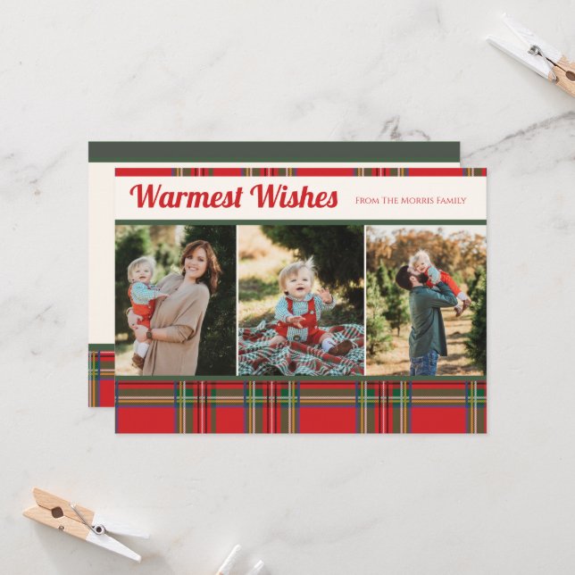 Varmaste önskningar Rutmönstrad julkort med foto Inbjudningar (Fram/Back In Situ)