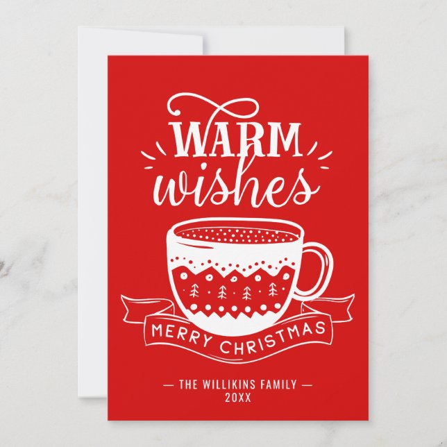 Varmaste önskningar Varm Kopp Kaffe Kakao Röd Vit  Julkort (Framsida)