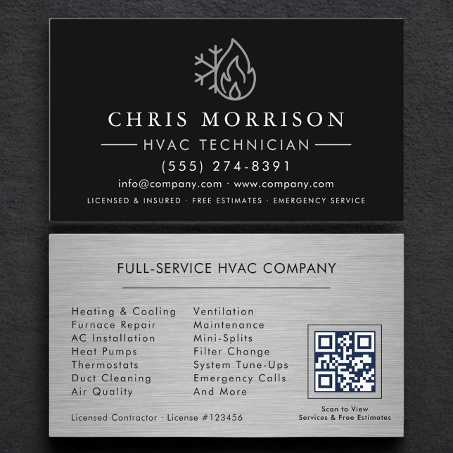 Värme & Kyla HVAC QR-kod Svart Visitkort (Skapare uppladdad)