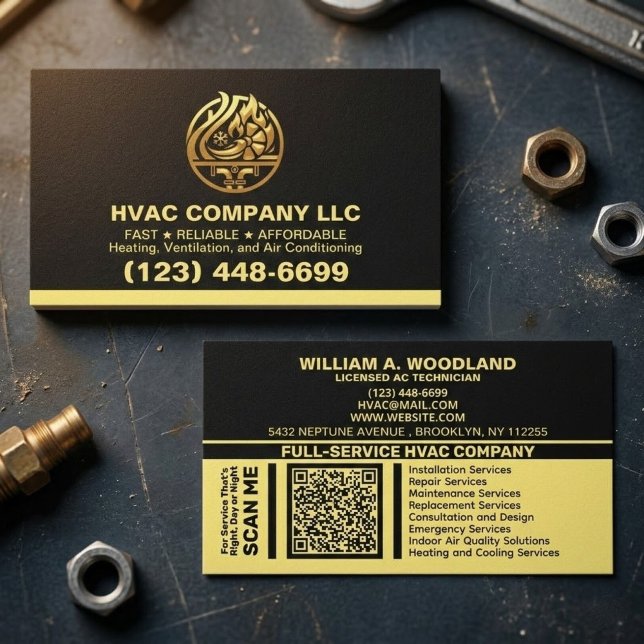 Värme & Kyla & Luftkonditionering | Lyx HVAC Visitkort ( premium company heating and cooling cards, high-end ac contractor cards, black and gold hvac brand)