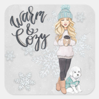 Värme och ett slags tvåsittssoffa fyrkantigt klistermärke