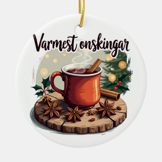 Varmest önskingar Swedish Holiday Greeting Julgransprydnad Keramik (Framsidan)