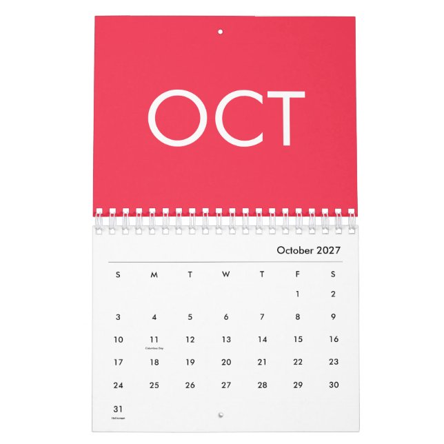 Varmfärgade Enkla Moderna 2027 Färgrika Kalender (Oct 2027)