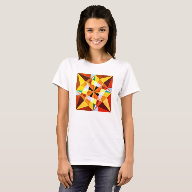Varmfärgade Kalla Kantiga Geometriska Former Tee Shirt (Hel framsida)