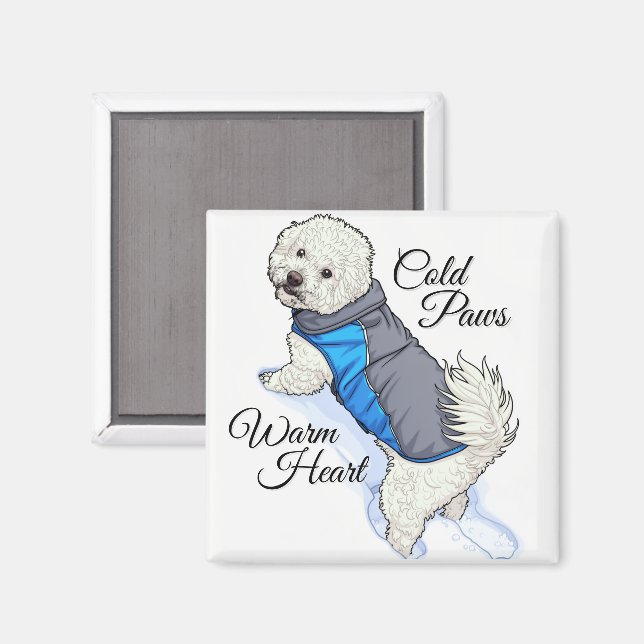 Varmhjärtad Snö Bichon  Magnet (Front/Back)