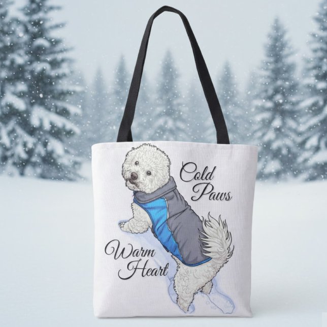 Varmhjärtad Snö Bichon Tote Tygkasse (Skapare uppladdad)