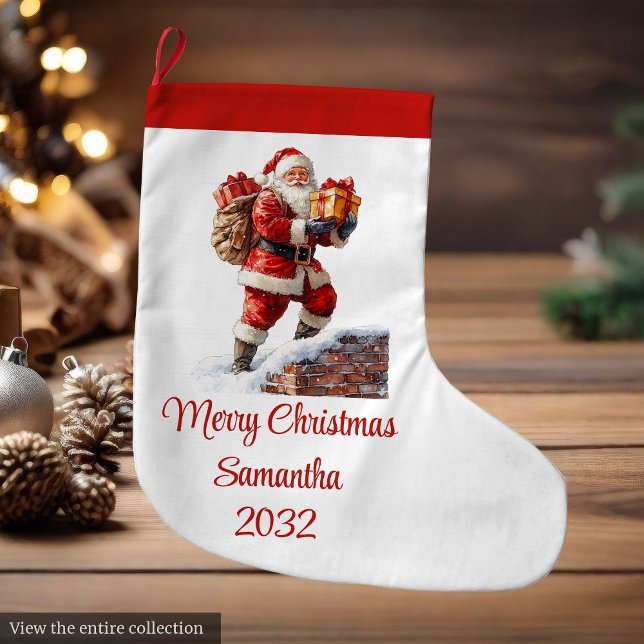 Varmish Tomte Mysig Röd Vit Högtidsstrumpa Stor Julstrumpa (Warmish Santa Claus Cozy Red White Holiday Stocking)