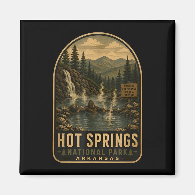 Varmkällor nationalpark bigfoot vintage magnet (Framsidan)