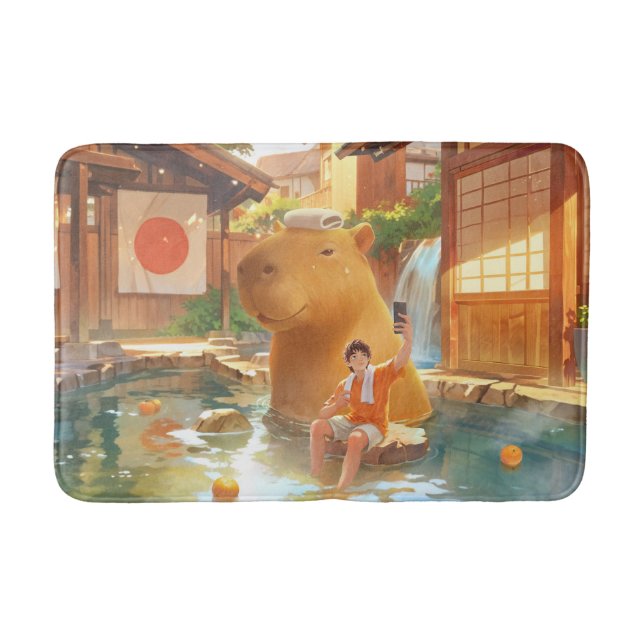 Varmkällsmoment: Jätte Capybara Selfie Konst Badrumsmatta (Framsidan)