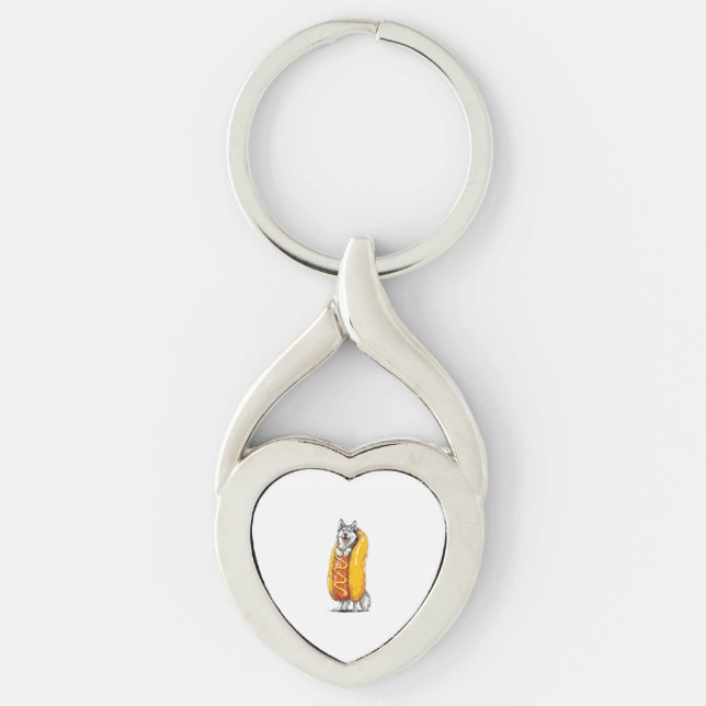 Varmkorv Husky � Rollig Mat Kostym Twisted Heart Silverfärgad Nyckelring (Framsidan)