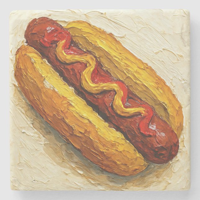 Varmkorv Oljemålning (#1) Stenunderlägg (Framsidan)