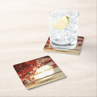 Varmnatt under röd träd - Digital Art Underlägg Papper Kvadrat