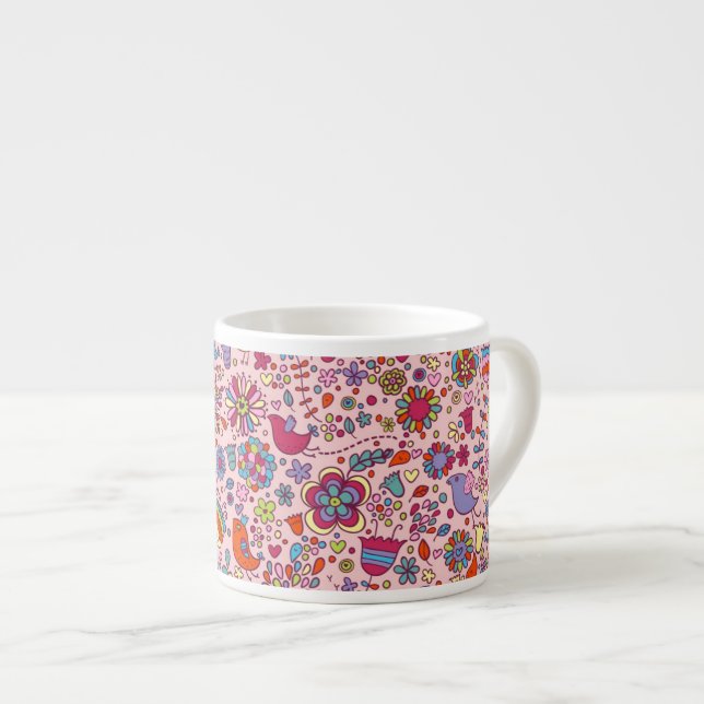 Vårmönster med färgrika blommor espressomugg (Framsida höger)