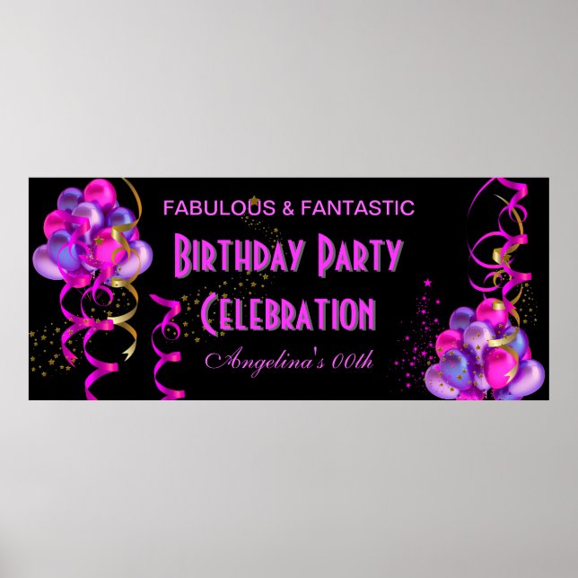 VARMRÖD Banner Födelsedagsfirande Svart Poster (Framsidan)