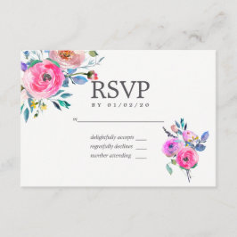 Varmrosa akvarellblommig bröllops-RSVP OSA Kort
