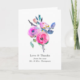 Varmrosa akvarellblommig bröllopsfoto tack kort
