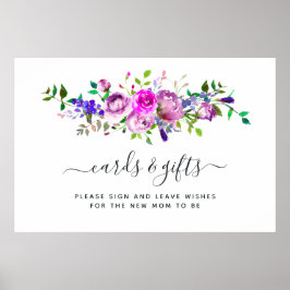 Varmrosa akvarellblommor kort och presentaffisch poster