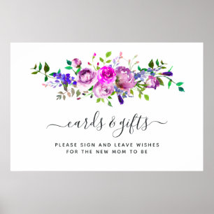 Varmrosa akvarellblommor kort och presentaffisch poster