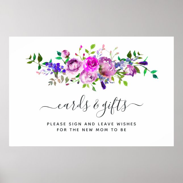 Varmrosa akvarellblommor kort och presentaffisch poster (Framsidan)