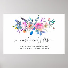Varmrosa akvarellblommor kort och presenter poster