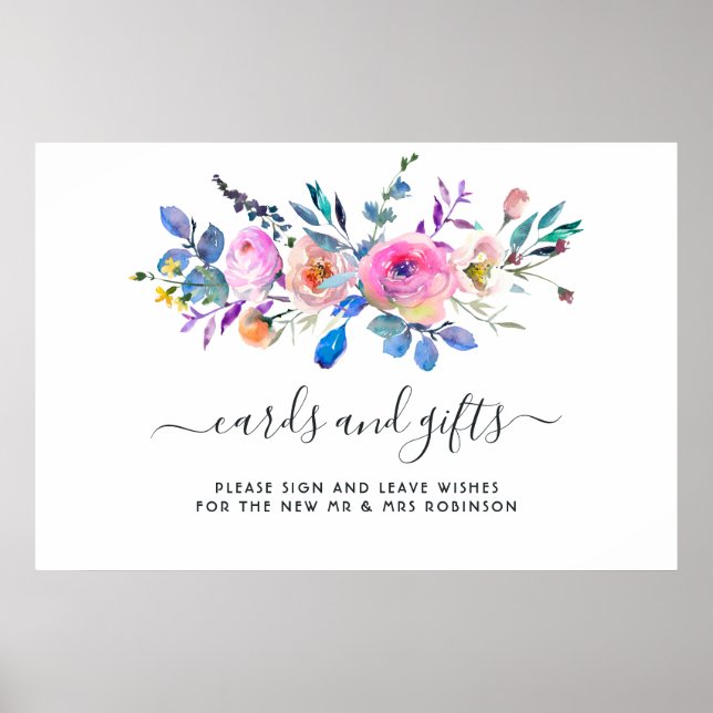Varmrosa akvarellblommor kort och presenter poster (Framsidan)
