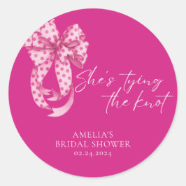 Varmrosa båge Hon knyter knuten Bröllopsfest Runt Klistermärke