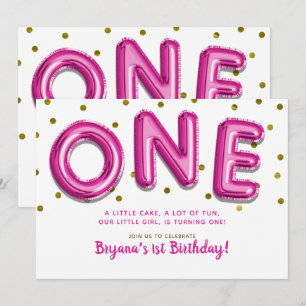 Varmrosa ballonger med gyllene prickar ONE 1-års f Inbjudningar