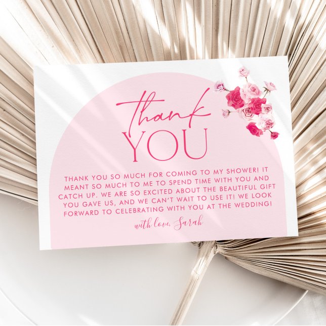 Varmrosa blommig bröllopsfest tackkort tack kort (Pink Bridal Shower Thank You Card )
