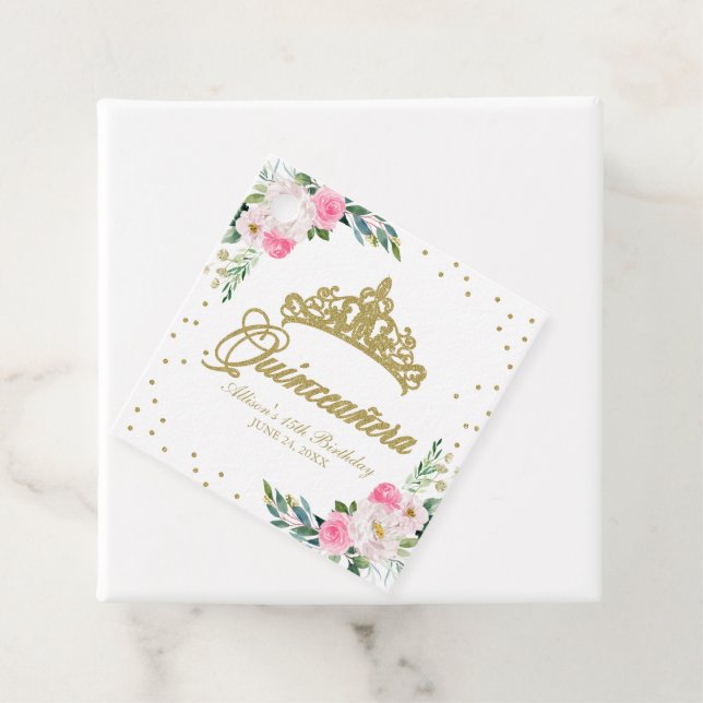 Varmrosa blomster-quinceanera gåvor etiketter (På plats)